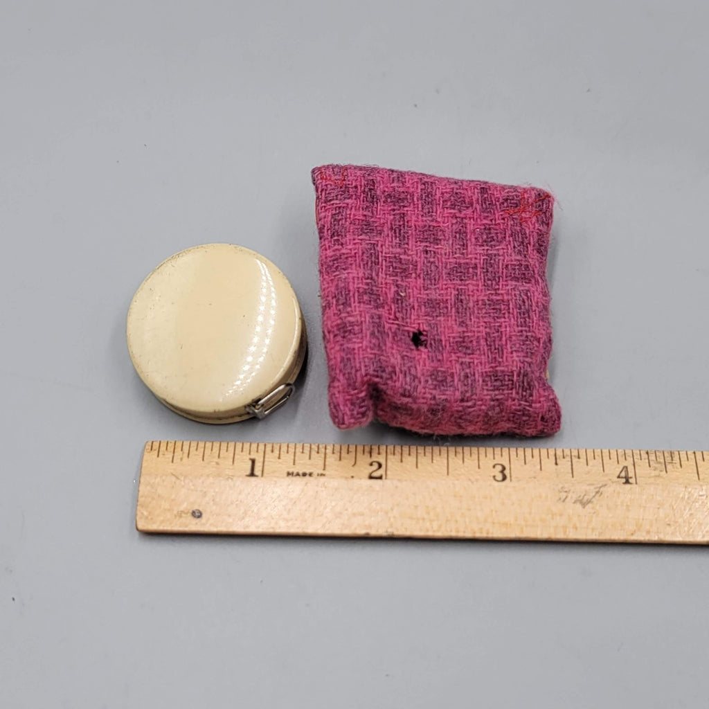 Vintage Metal Retractable Tape Measure Made USA with Pink Fabric Pouch Sewing