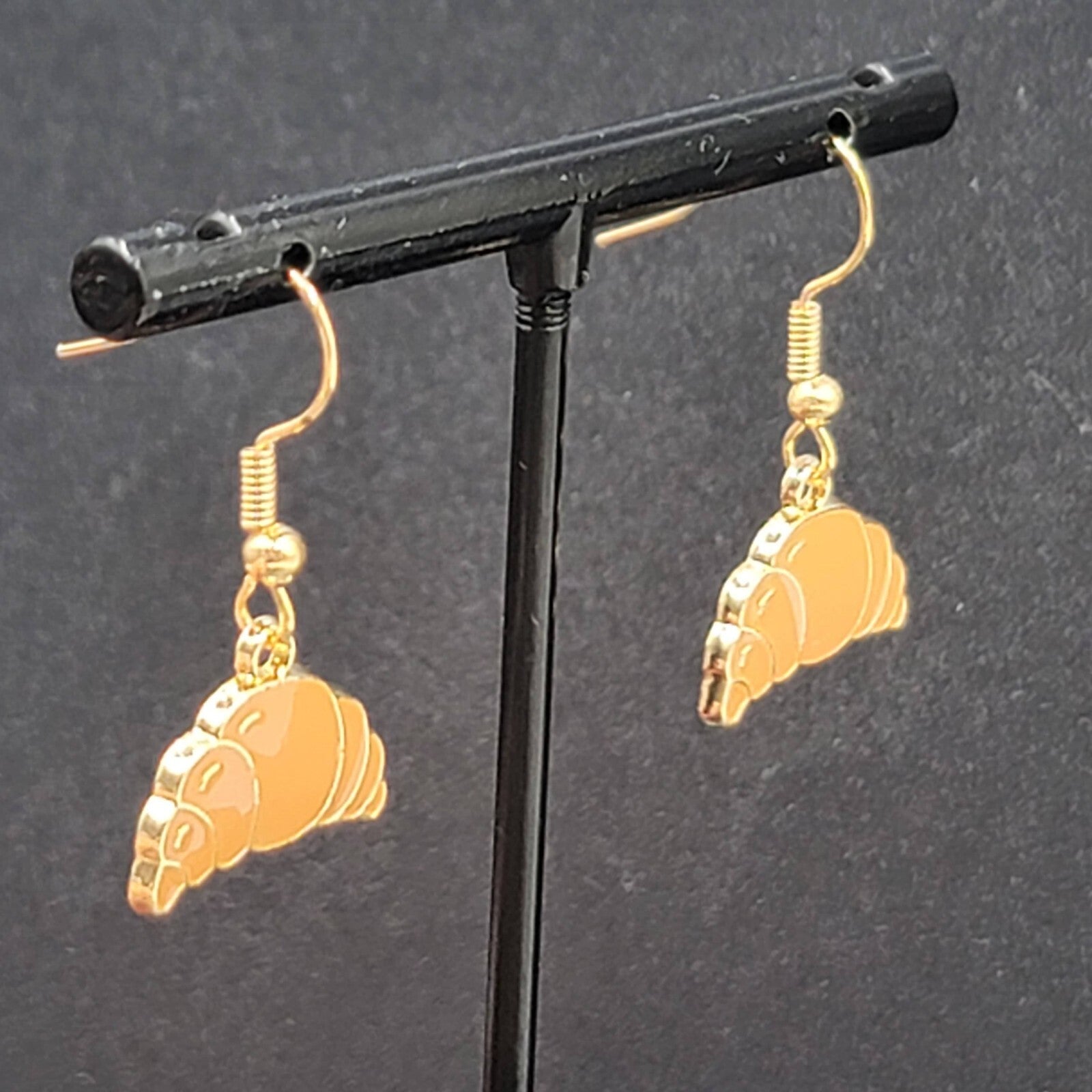 Croissant Bread Pierced Earrings Gold tone Dangle New 1/2"