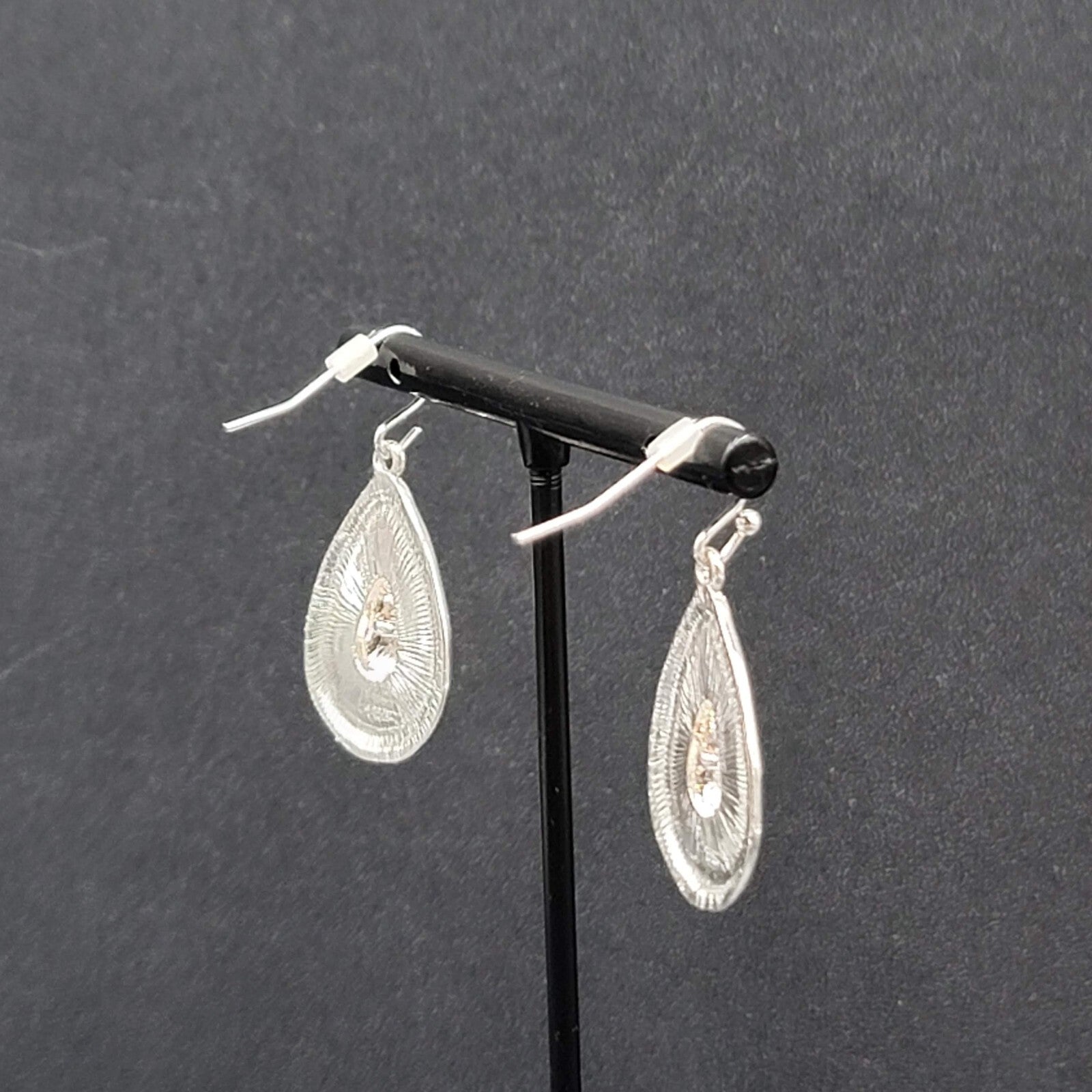 Pierced Earrings Silver Plated Hammered Metal Teardrop Dangle 1"