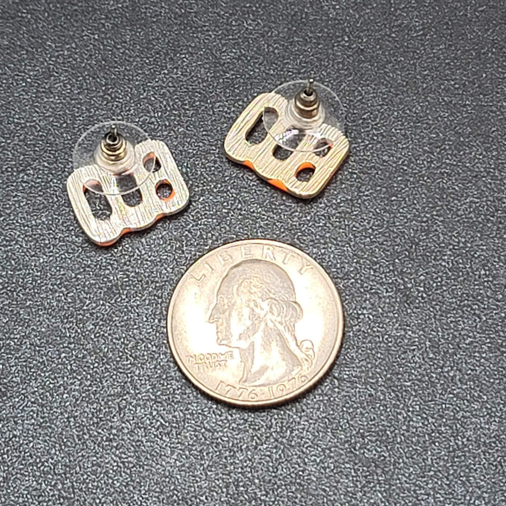 Halloween BOO Pierced Earrings Orange Enamel over Metal Studs 5/8"