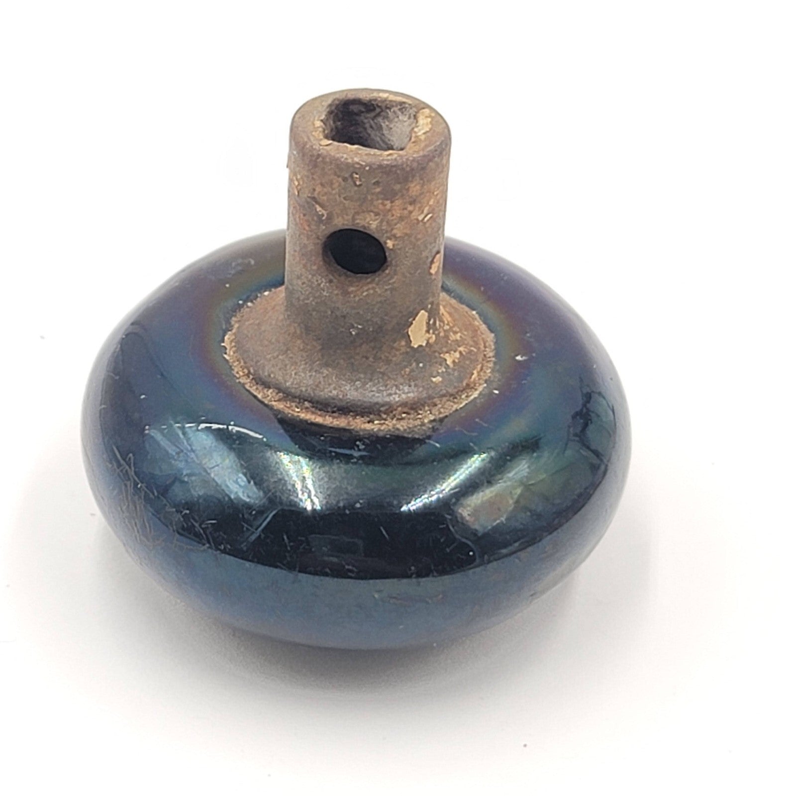 Vintage SINGLE Black Porcelain Doorknob Salvage Door Hardware Iridescent finish