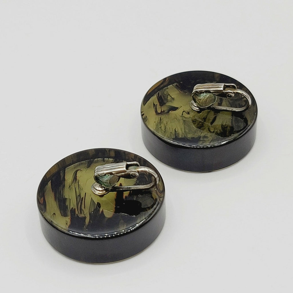 Vintage Clip on Earrings Large Lucite Resin Circle 1 1/8" Mid Mod Statement