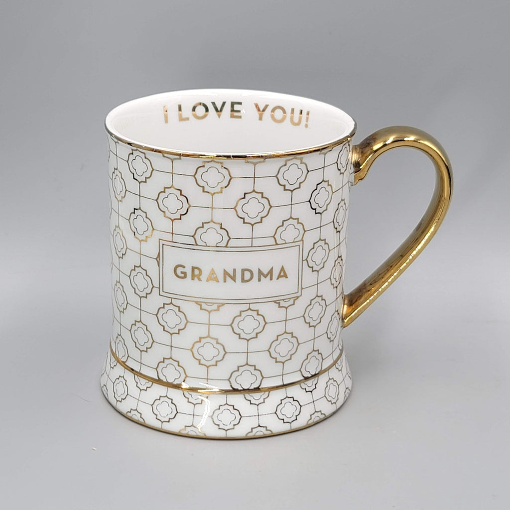 I Love You GRANDMA Coffee Mug Gold and White Signed Rosanna