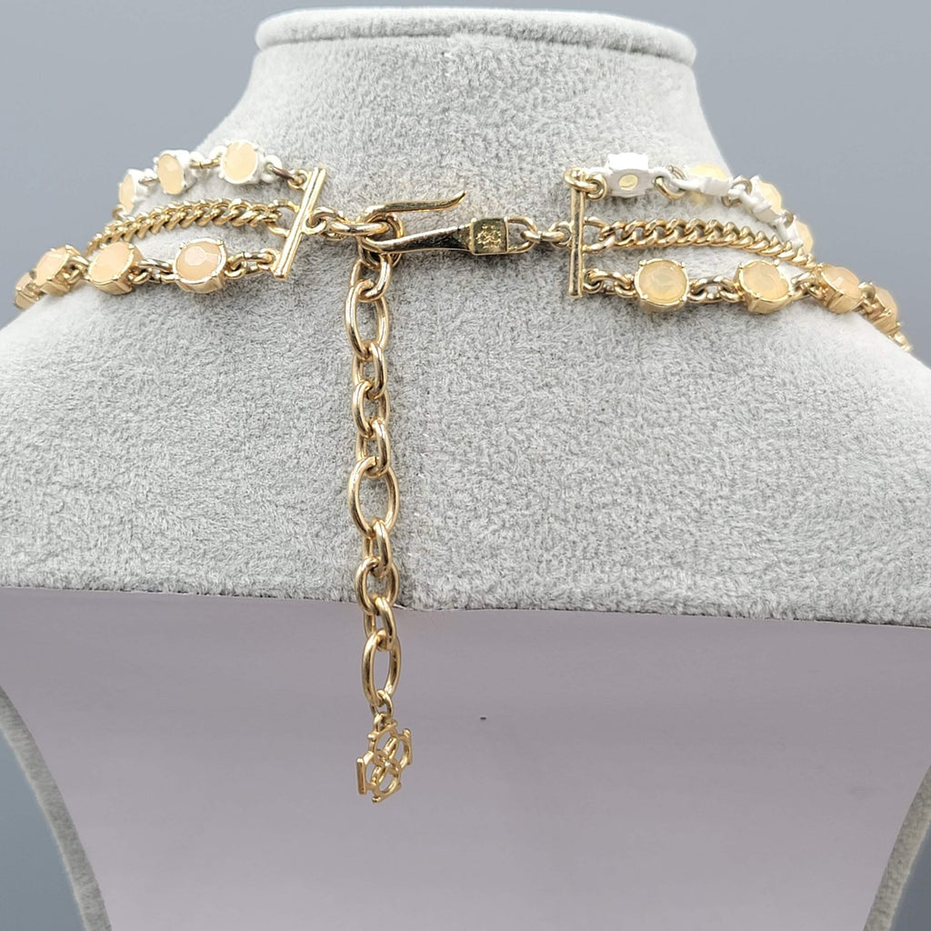 Ann Taylor Statement Bib Necklace Gold Tone Crystal Flower Enamel Adj 18-20"