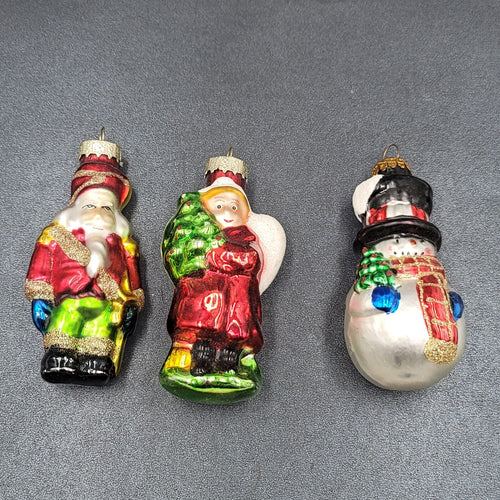Christmas Blown Glass Ornament Lot of 3 Santa Angel Snowman 4"