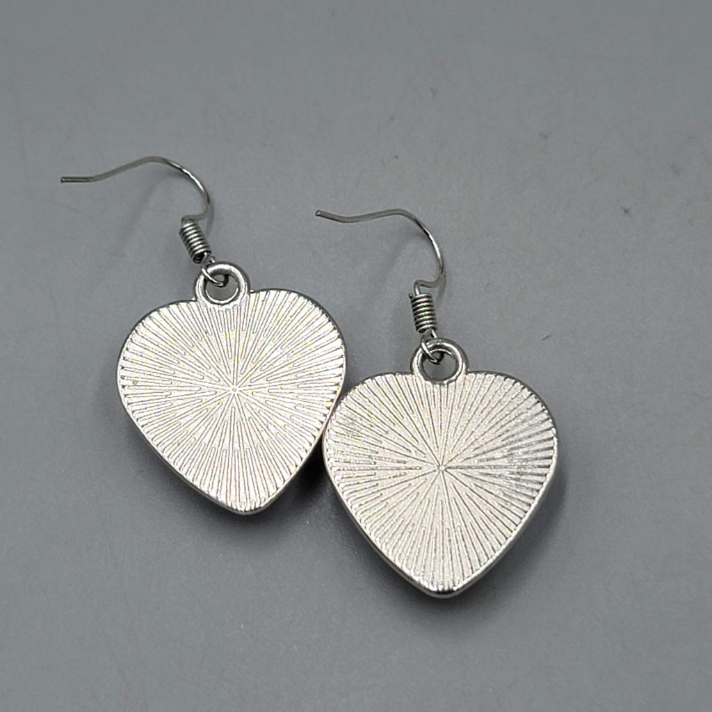 Glass Heart Pierced Earrings Silver tone Dangle Memorial Message 1 in