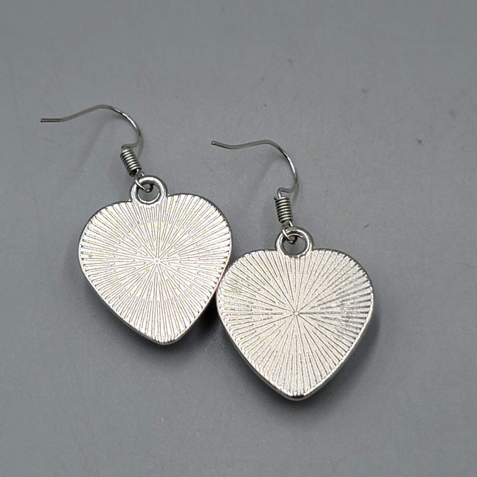 Glass Heart Pierced Earrings Silver tone Dangle Memorial Message 1 in