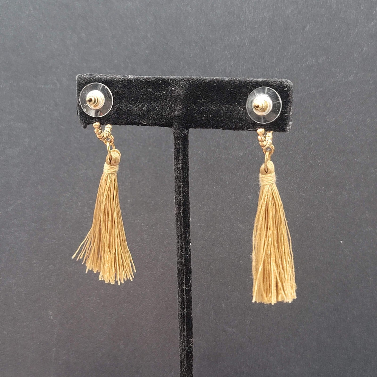 Pierced Earrings Gold Plate Hoops Thread Tassels 2.25"