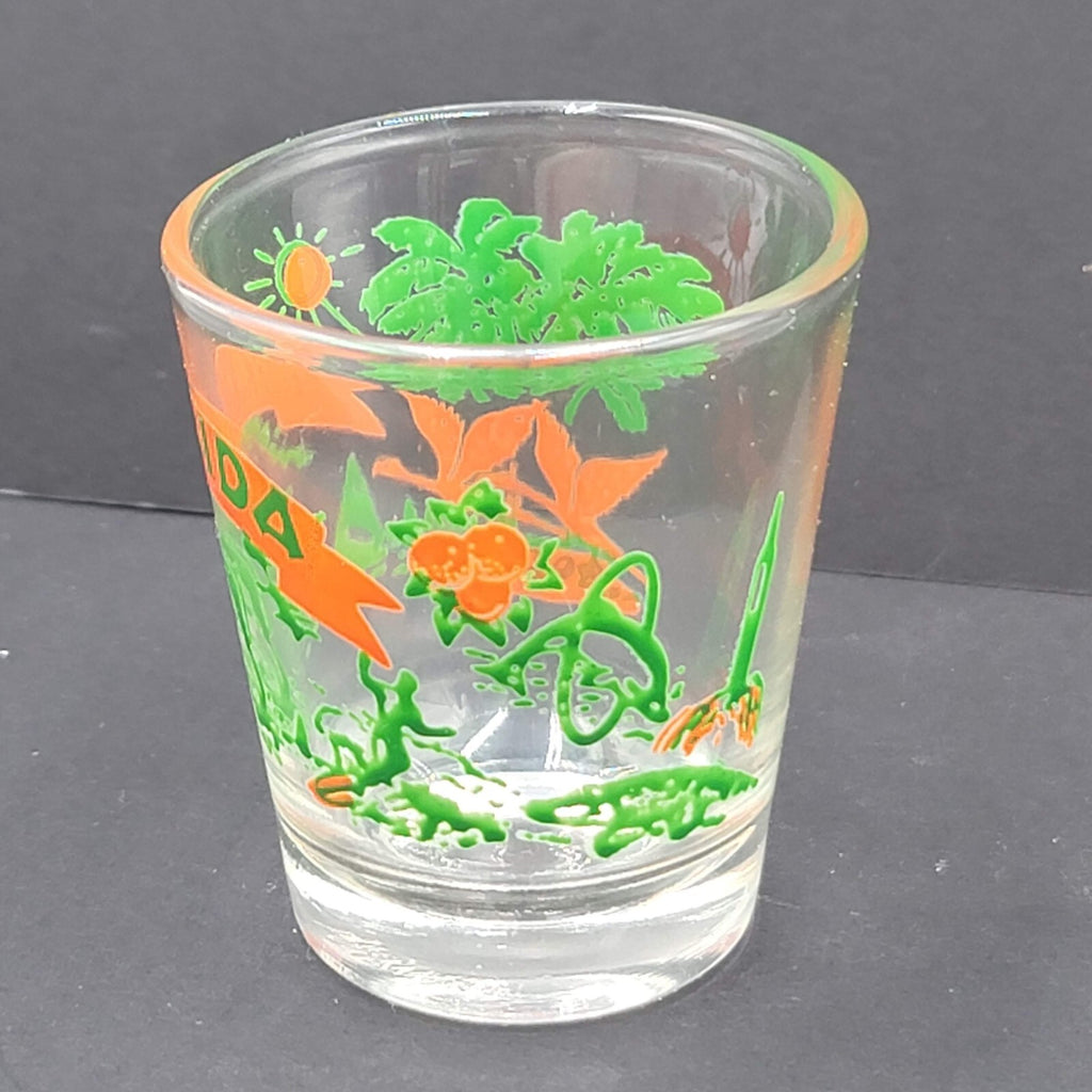 Vintage FLORIDA Shot Glass Orange Green Embossed Souvenir