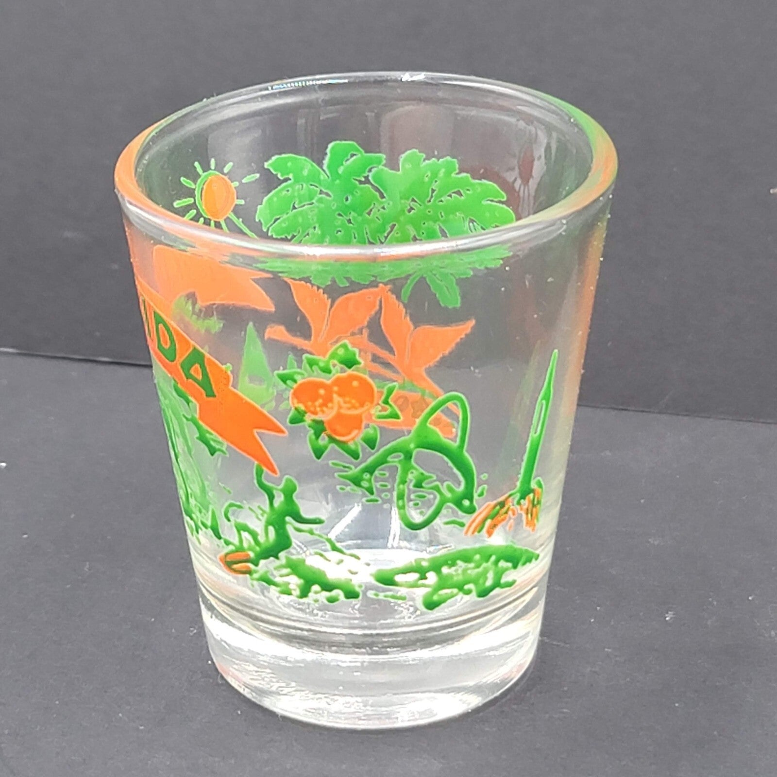 Vintage FLORIDA Shot Glass Orange Green Embossed Souvenir