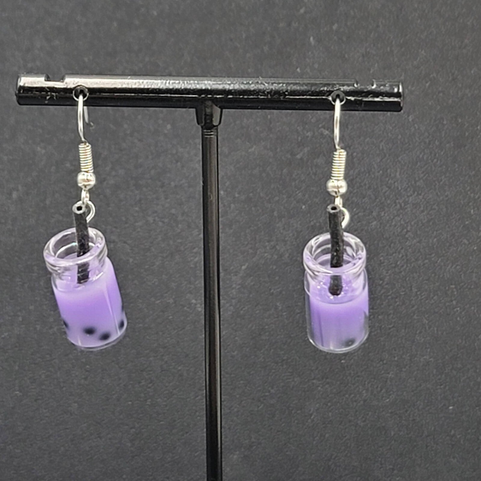 Purple Boba Tea Pierced Earrings New Dangle Smoothie Tea 1"