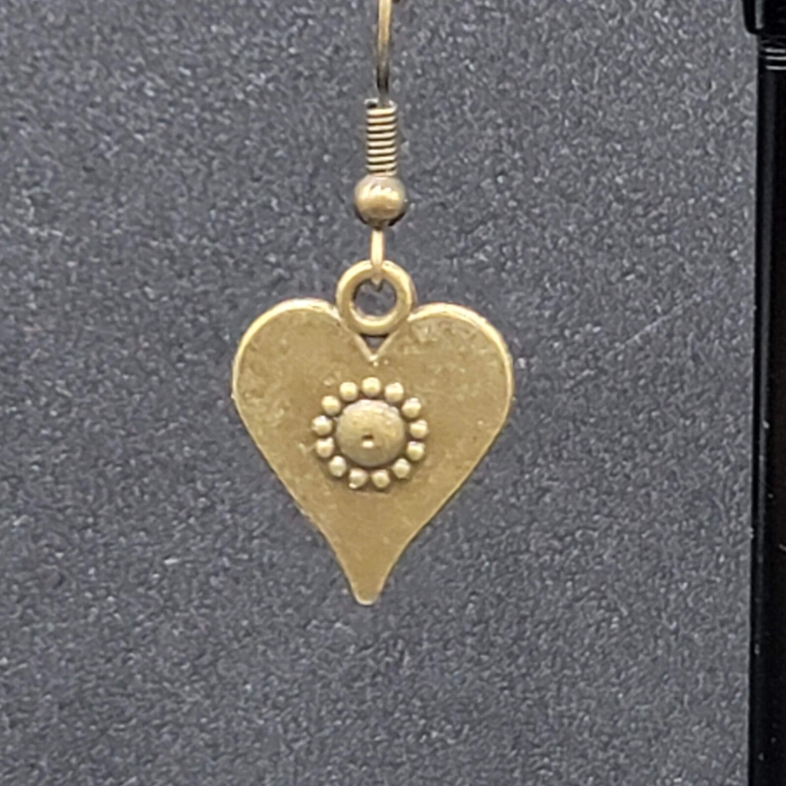 Heart Pierced Earrings Bronze tone Embossed Dangle New 3/4"