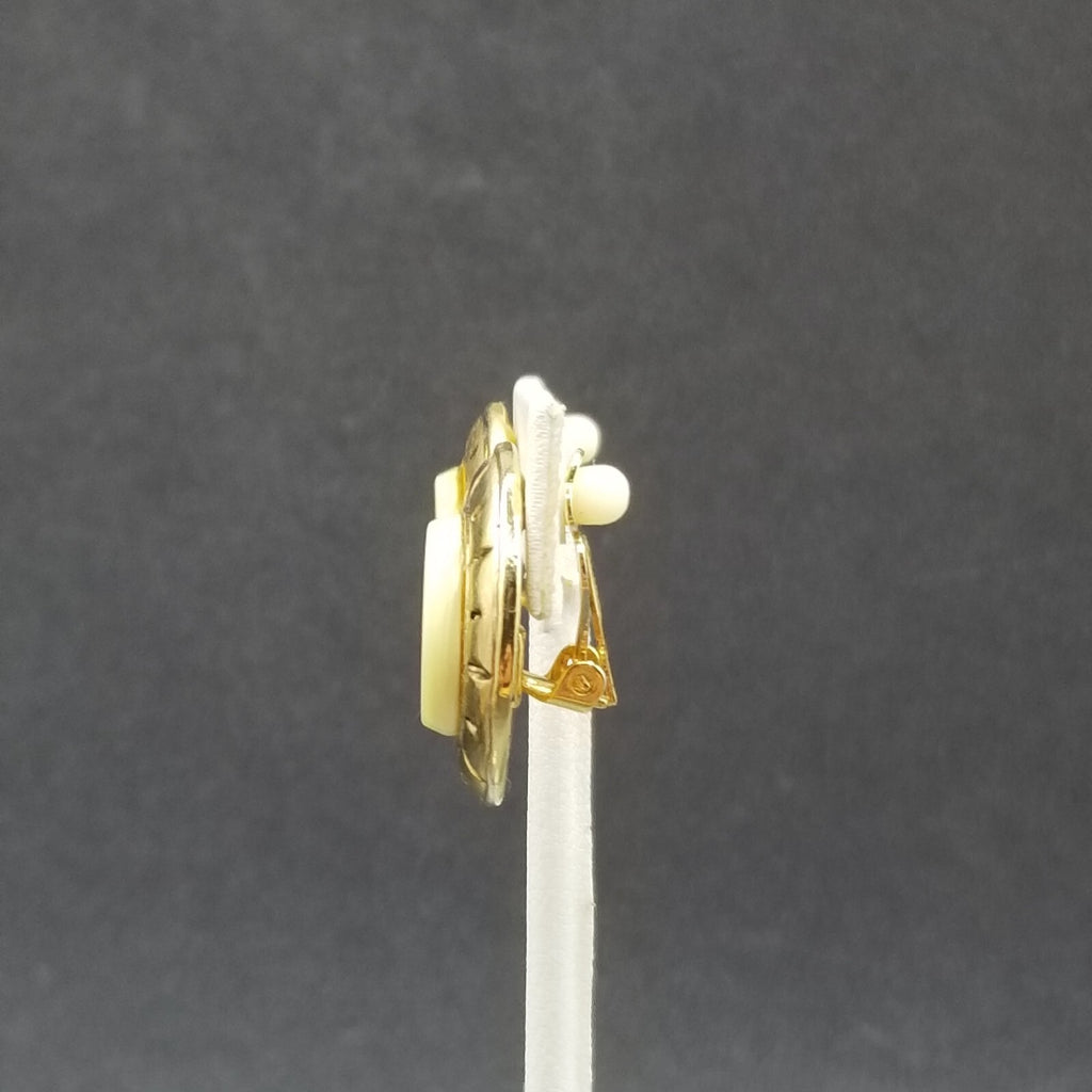 Vintage Clip on Earrings Gold tone Cabochon Button Style Stud 1"