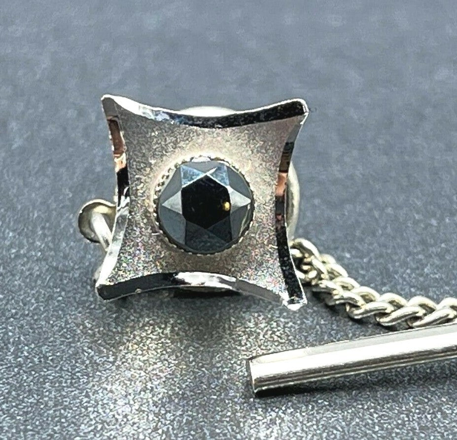 Vintage Marcasite Tie Tack Tie Pin Necktie Silvertone Formal Wear Groom Gift 
