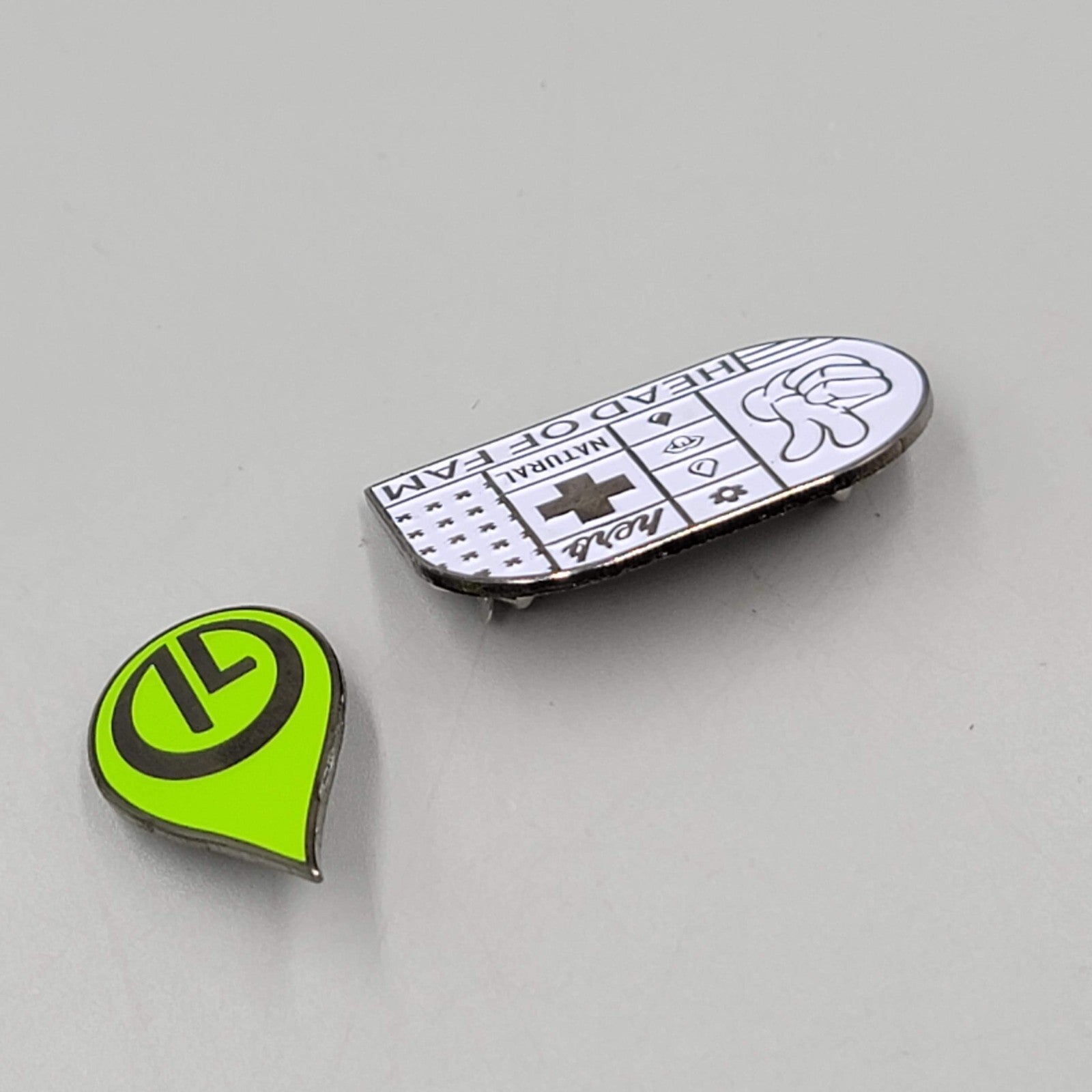 Lot of 2 Dispensary Pins Enamel Lapel Hat Pin Green Dot Head of Fam