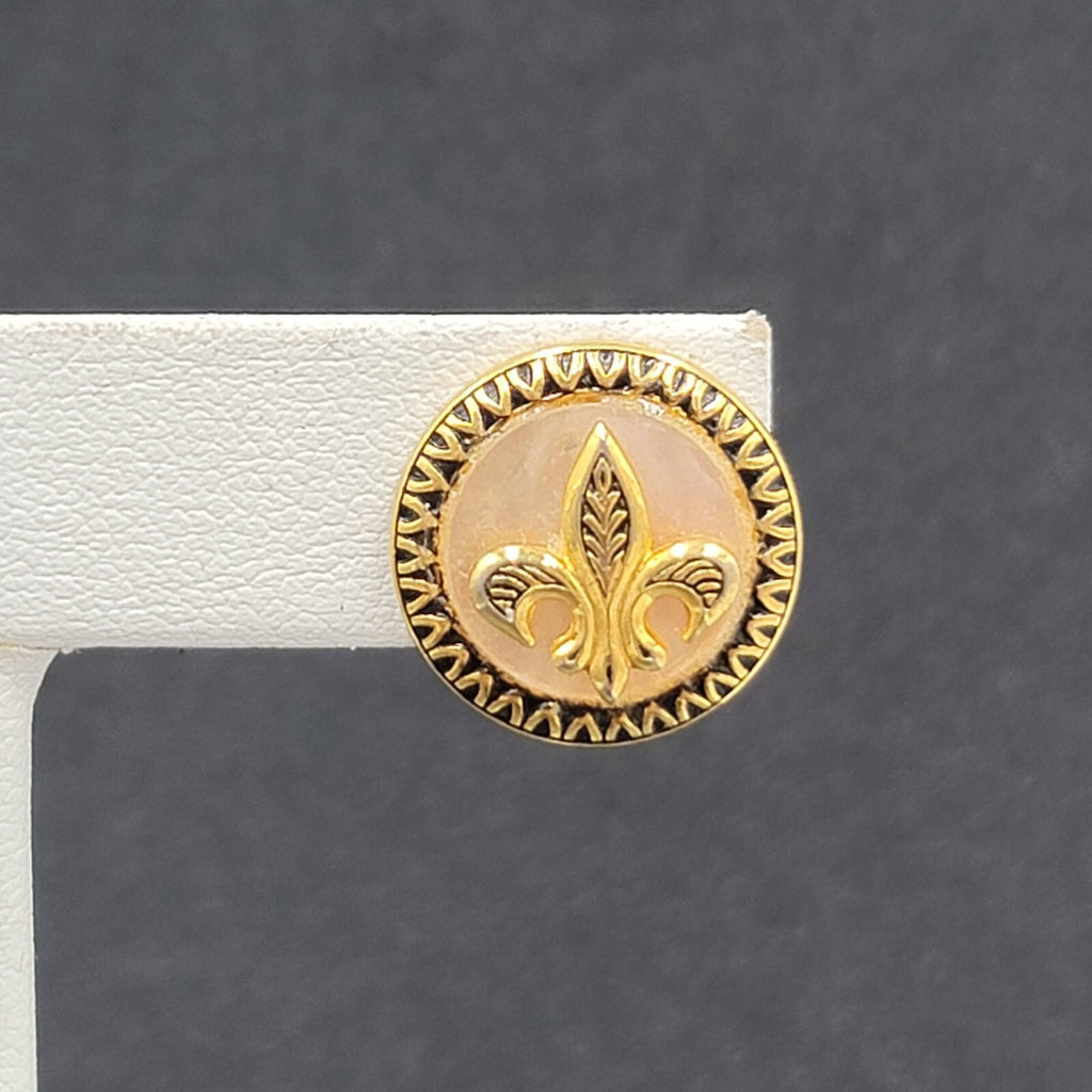 Vintage Clip on Earrings Gold tone Fleur Di Lis Mother of Pearl 5/8" Screw Back