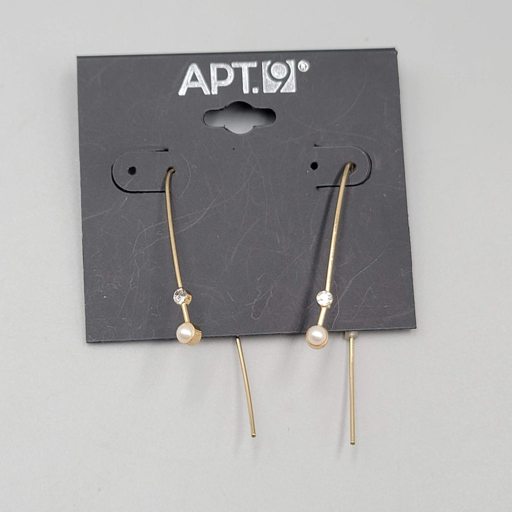 Apt 9 Pierced Earrings Faux Pearl Rhinestone Gold tone Drop 1.75"