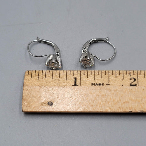 Cubic Zirconia Drop Pierced Earrings Silver tone Dangle  1/2"
