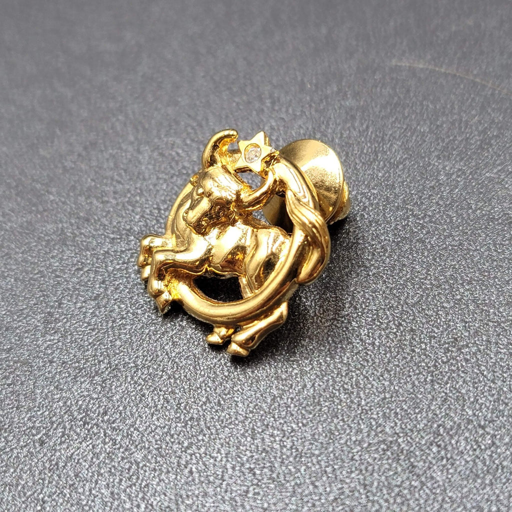 Zodiac Taurus Bull Lapel Hat Tie Pin Gold Plated Crystal Rhinestone 7/8"