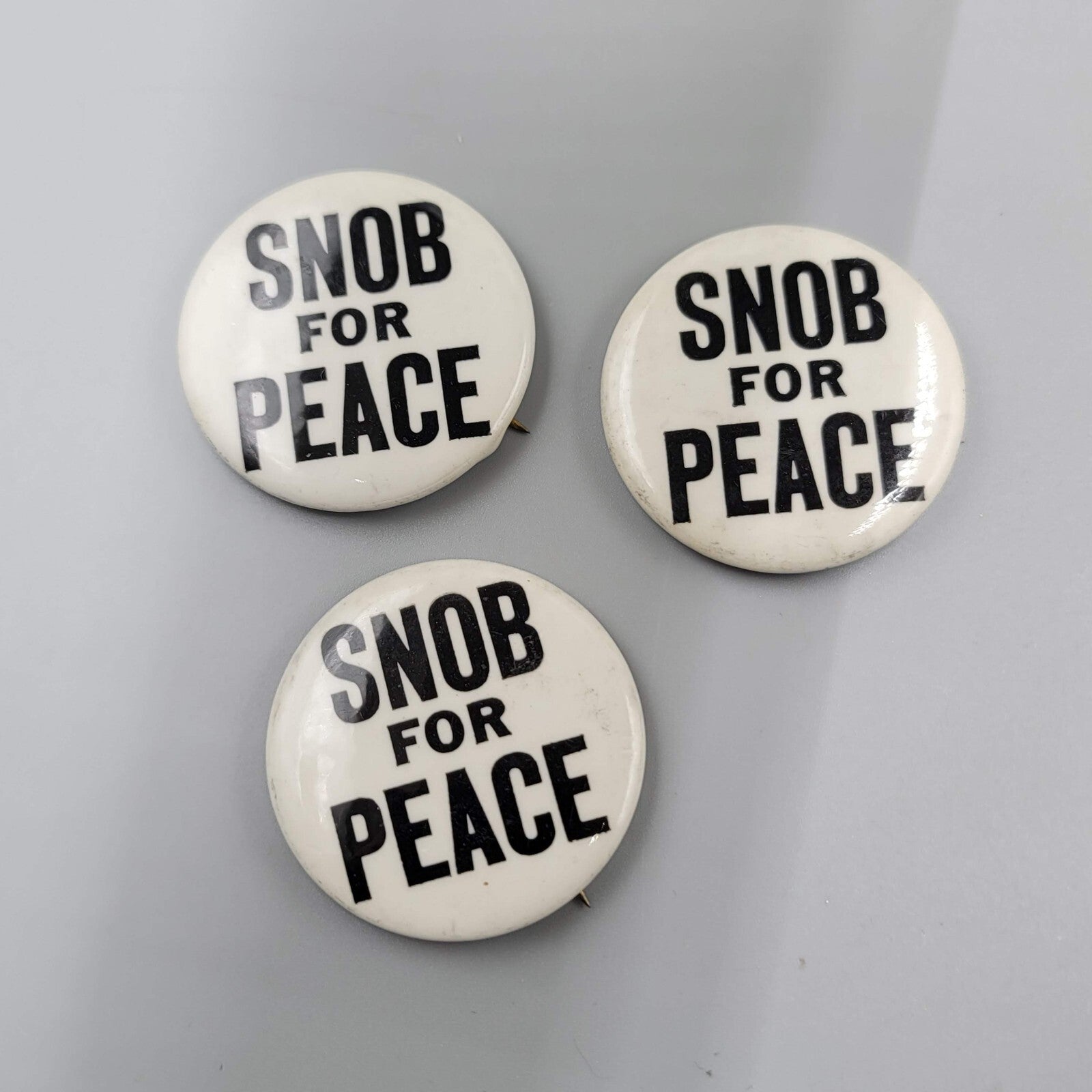 Vintage SNOB For Peace 1970 Button Pin NOS New Original Black White Lot of 3