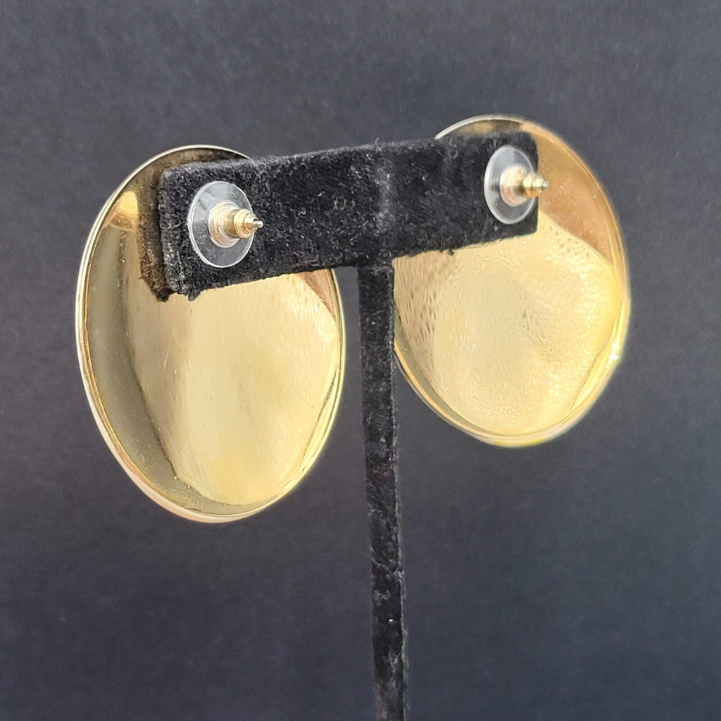 Vintage Pierced Earrings Large Round Yellow Blue Cream Enamel 1.75"