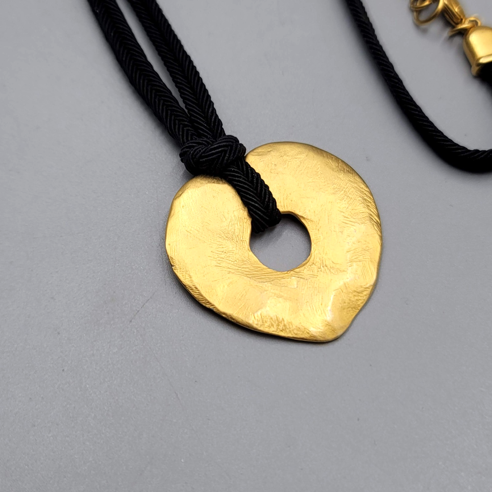 Matte Gold Plated Pendant Necklace Black Cord 24"