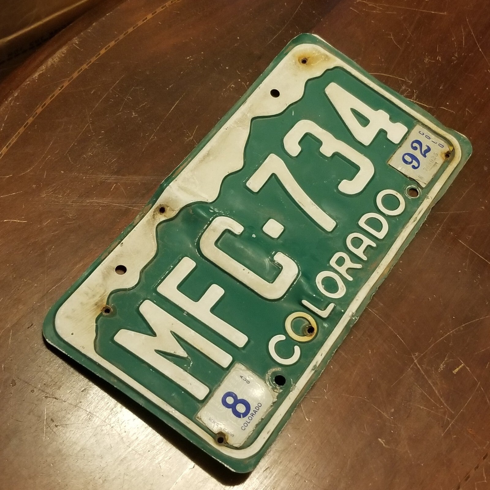 License Plate COLORADO MFC-734 12" x 6" Green White