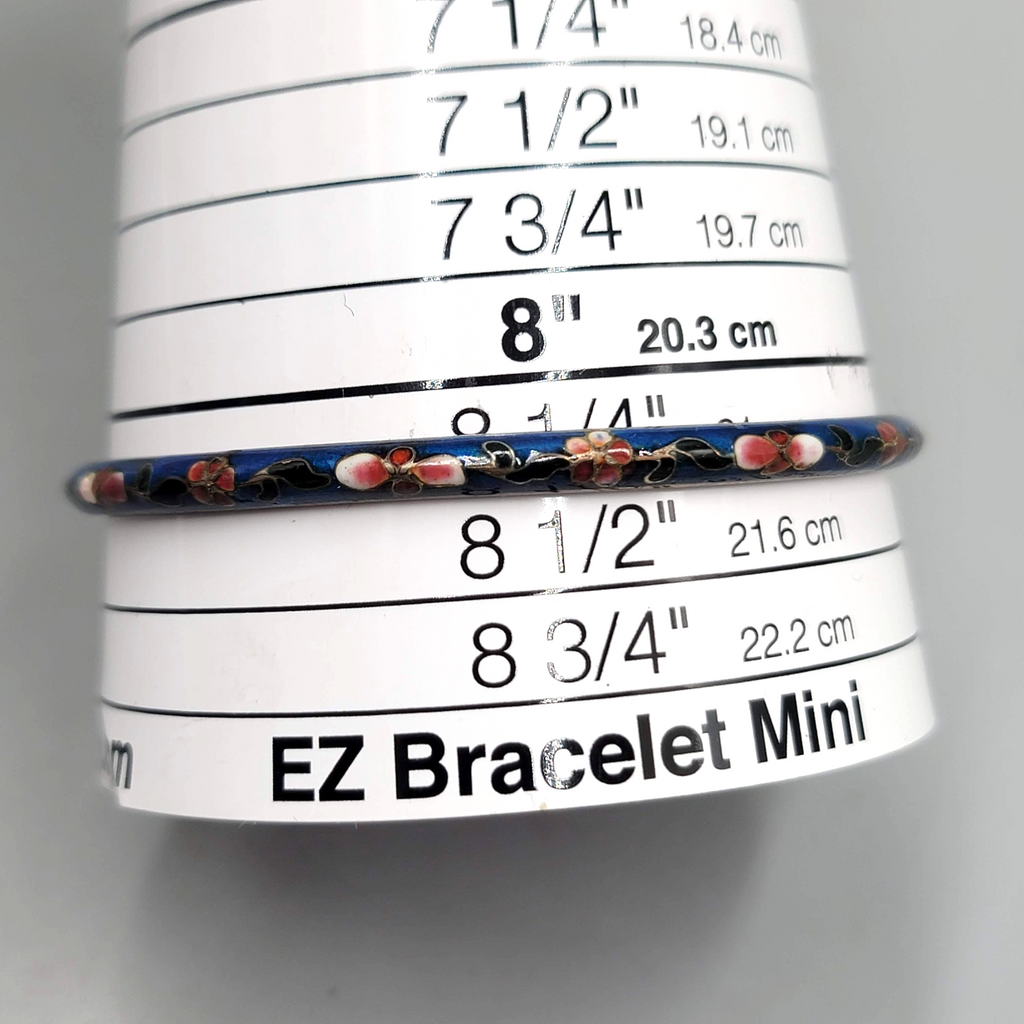 Vintage Cloisonne Bangle Bracelet Blue Enamel Flowers 8.25 in