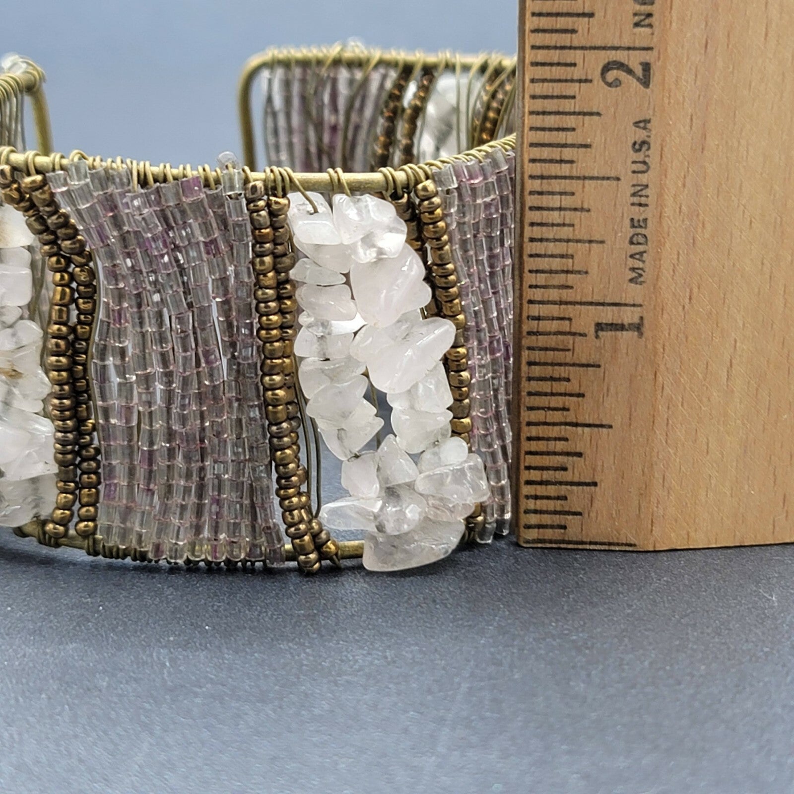 CHUNKY Urban Artisanal Metal Wire Wrapped Wide Cuff Bracelet Quartz Beads