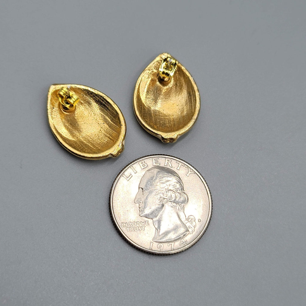 Vintage Pierced Earrings Gold tone Cream Enamel 7/8"
