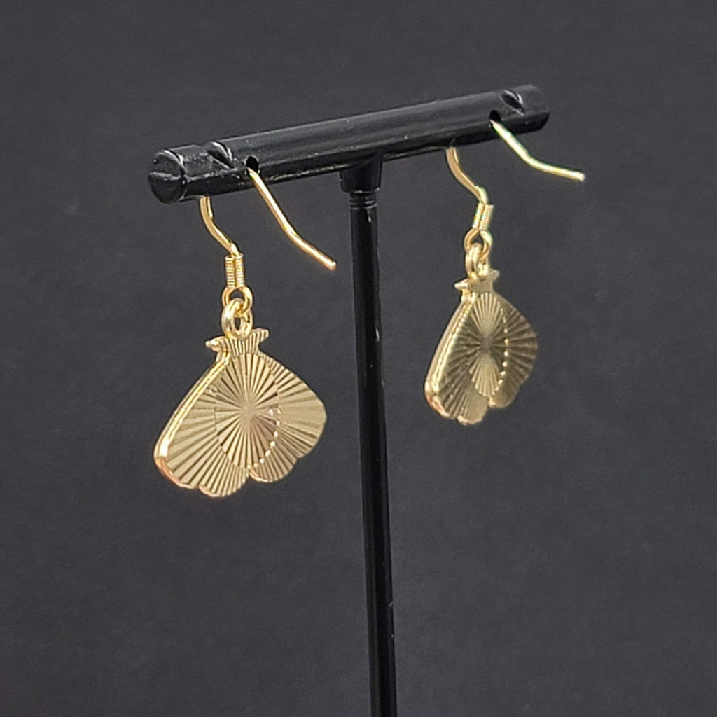 Moth Enamel Pierced Earrings Gold tone Dangle Butterfly