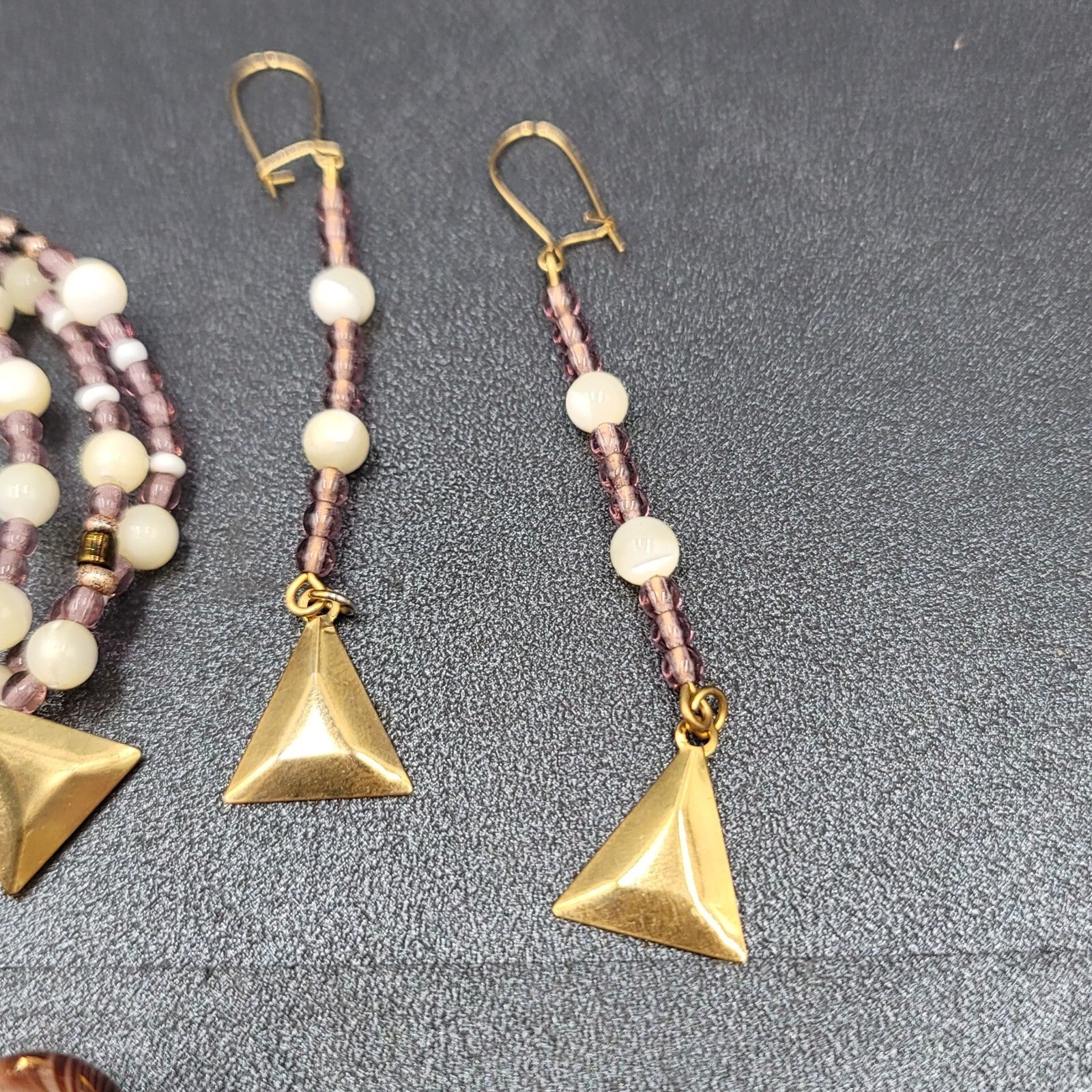 Real Shell Beaded Necklace Bracelet Earrings Set Glass Beads Jewelry Set