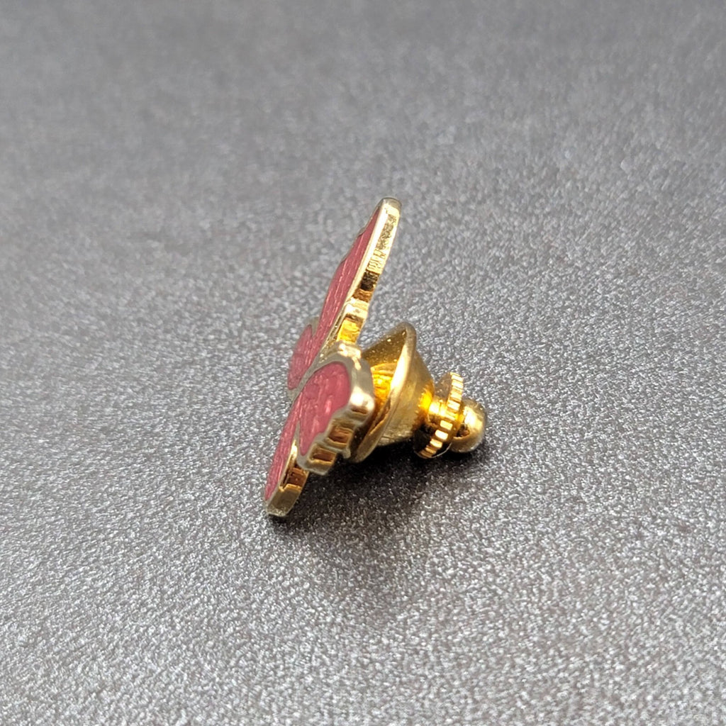 Vintage Enamel Guilloche Pink Butterfly Lapel Pin Gold tone Lapel Hat Pin 3/4"