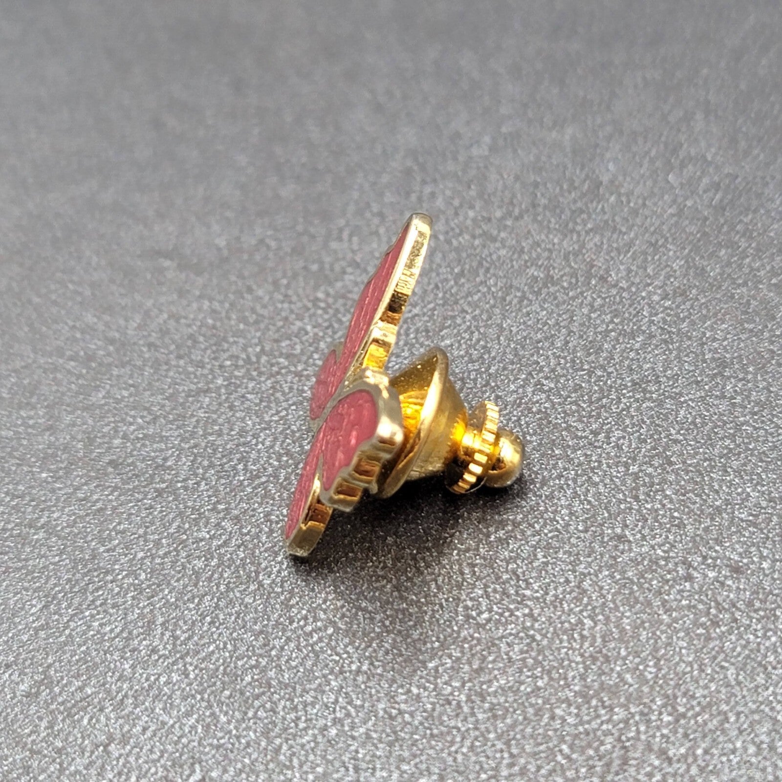 Vintage Enamel Guilloche Pink Butterfly Lapel Pin Gold tone Lapel Hat Pin 3/4"