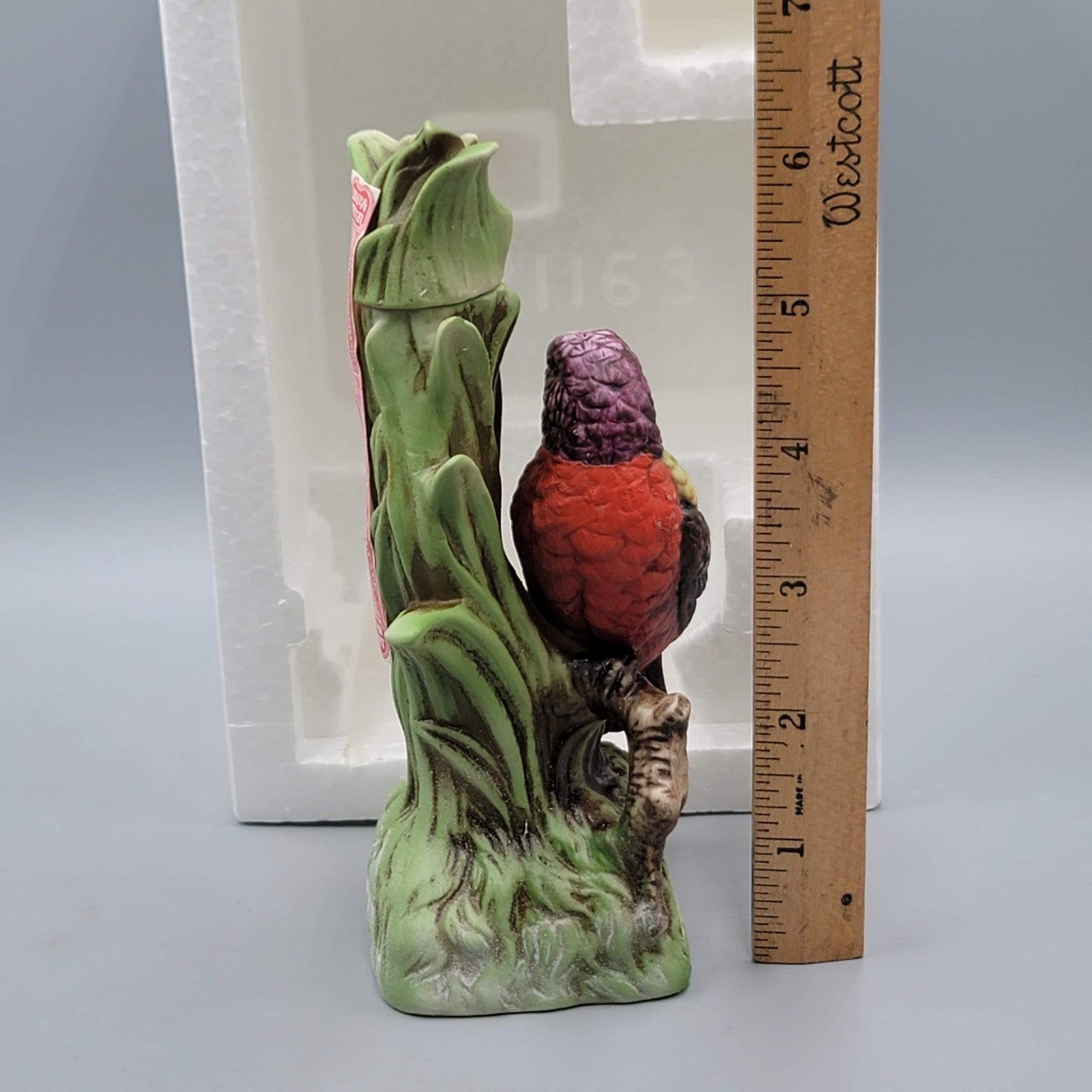 Vintage Lionstone Painted Bunting Tropical Bird Miniature Size Decanter EMPTY