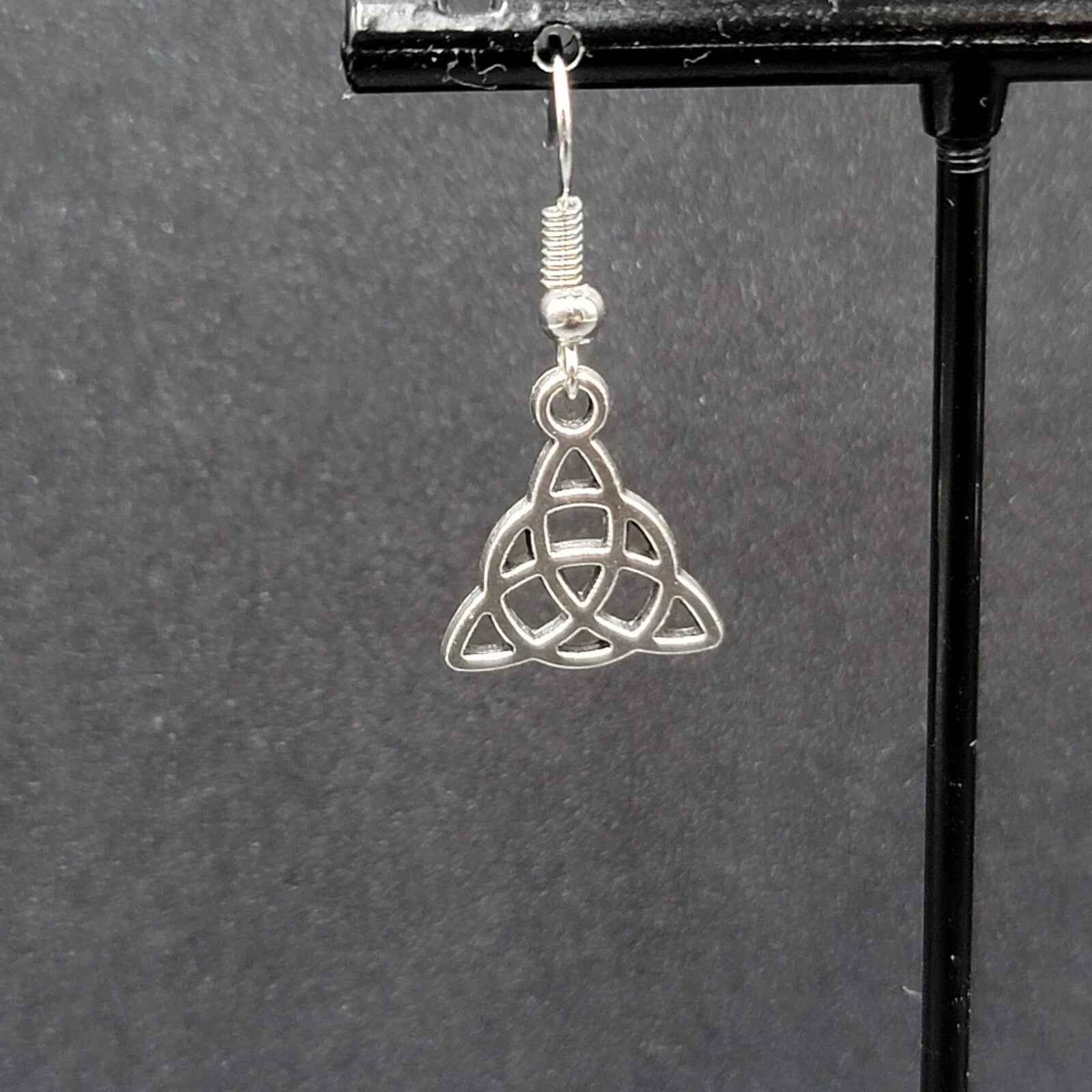 Pierced Earrings Triangle Celtic Knot Silver tone Dangle 5/8"