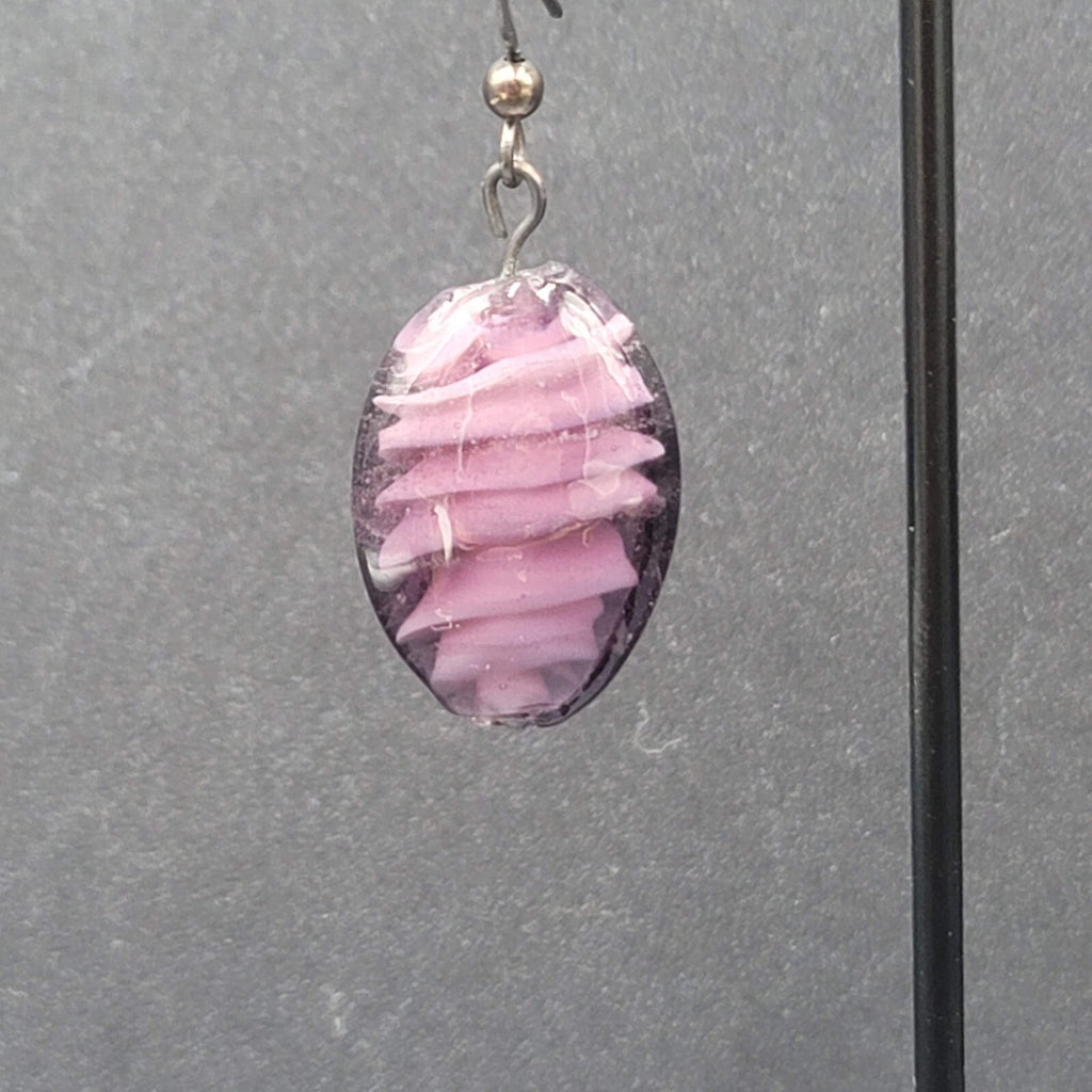 Pierced Earrings Purple Art Glass Bead Dangle 1"