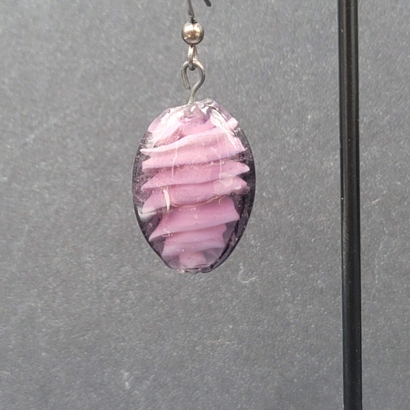 Pierced Earrings Purple Art Glass Bead Dangle 1"
