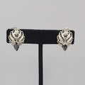 Vintage Filigree Black Rhinestone Clip on Earrings Silver tone 3/4"