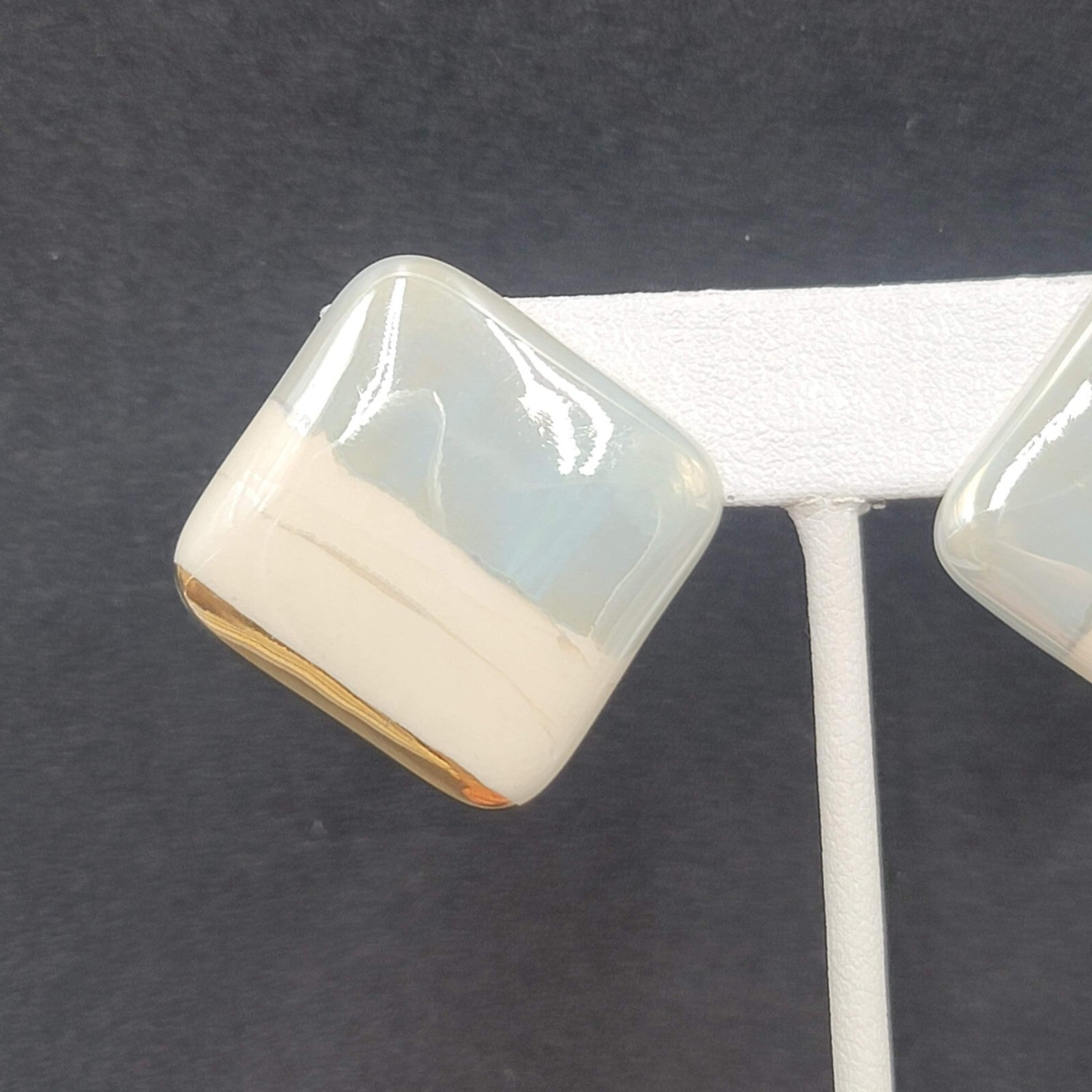 Vintage Pierced Earrings Hand Panted Porcelain Square Drop 1 1/8"