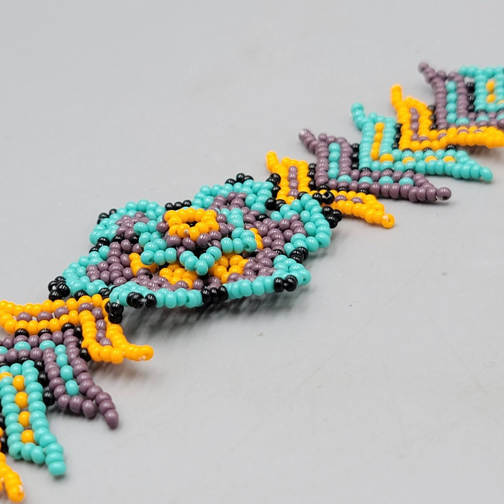 Flower Seed Bead Bracelet Purple Blue Yellow Black Adj