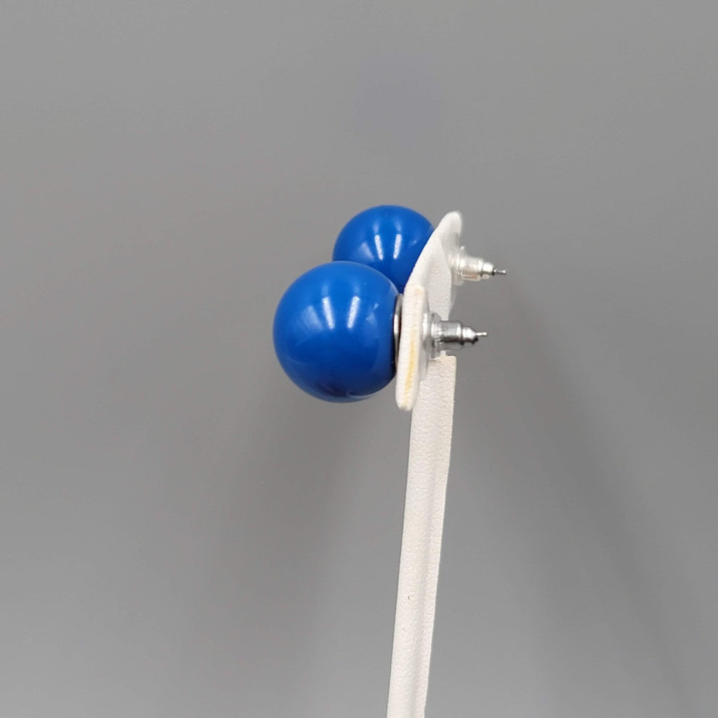 Royal Blue Acrylic Ball Pierced Earrings Bold Statement Stud 5/8"