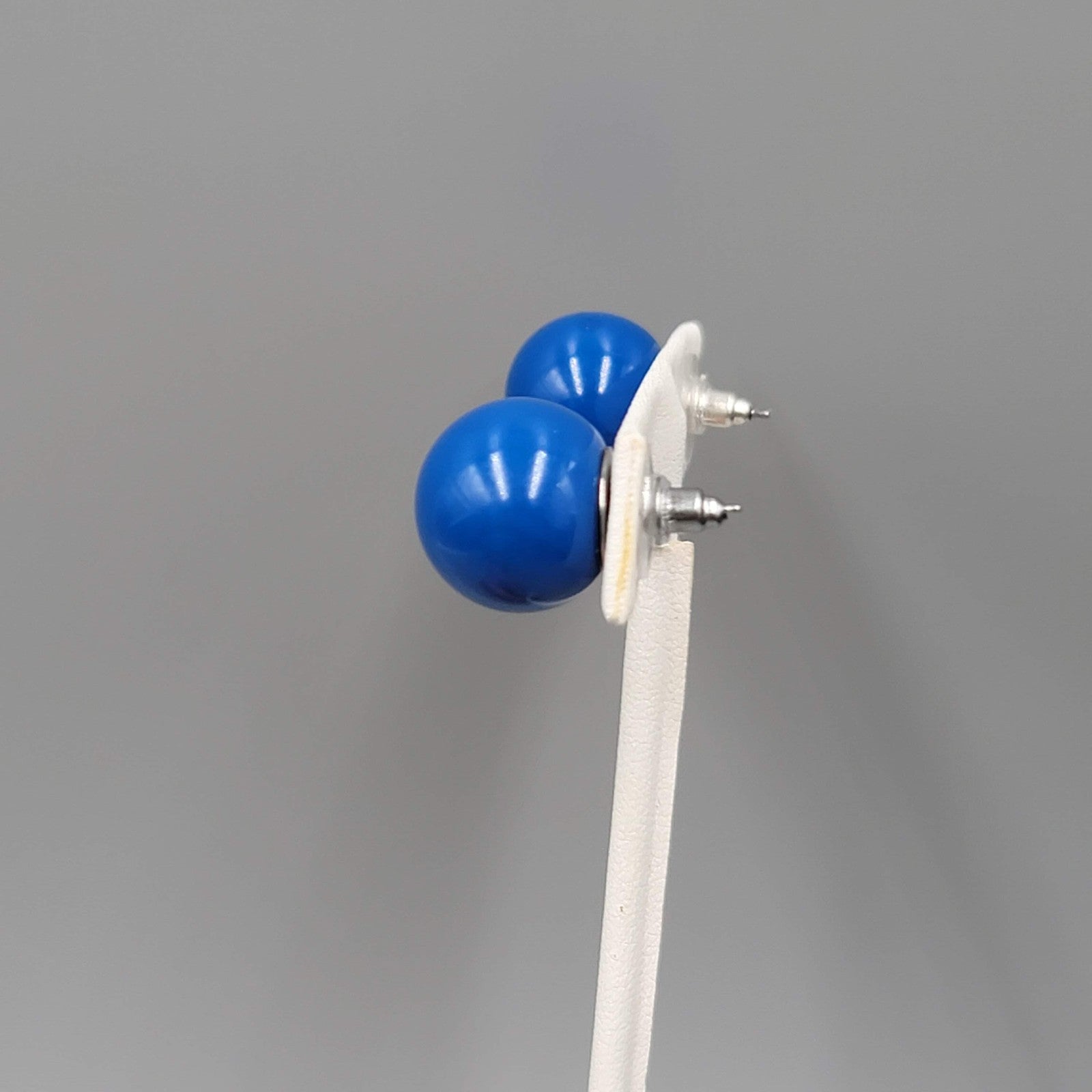 Royal Blue Acrylic Ball Pierced Earrings Bold Statement Stud 5/8"