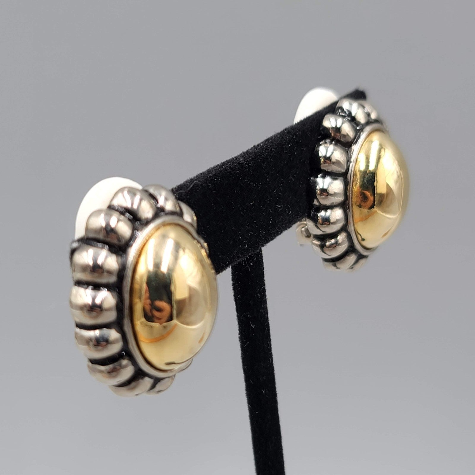 Vintage Two Toned Oval Clip on Earrings Gold Plated Drop 1 in