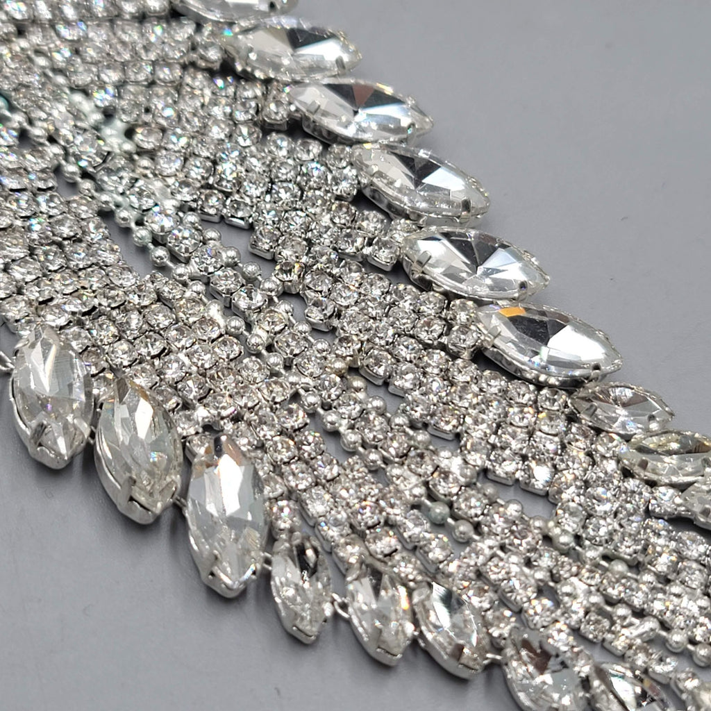 Crystal Rhinestone Applique Leaf 6.5" x 2.25"