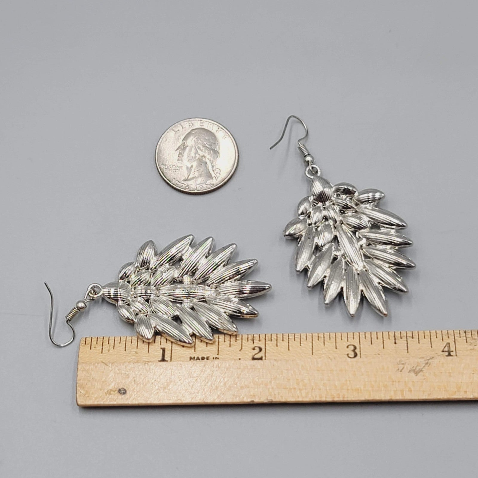 Statement Pierced Earrings Silver tone AB Rhinestones Dangle 2"