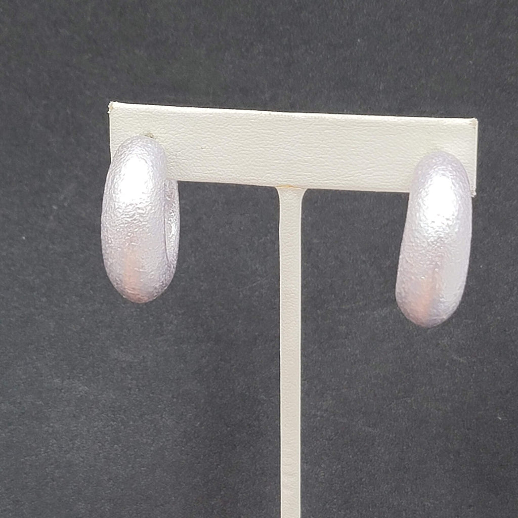Pierced Earrings Textured Silver Lavender Wide Thick Hoops Dangle 1 1/8"