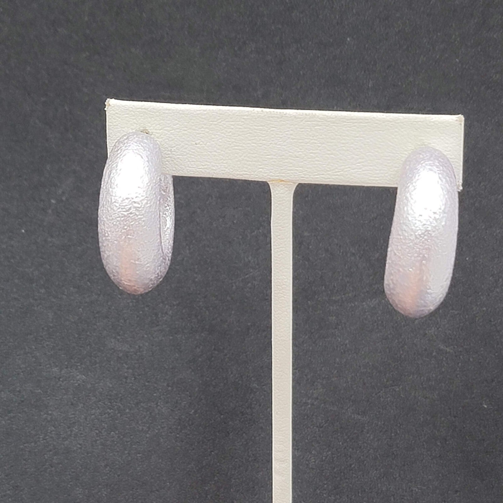 Pierced Earrings Textured Silver Lavender Wide Thick Hoops Dangle 1 1/8"