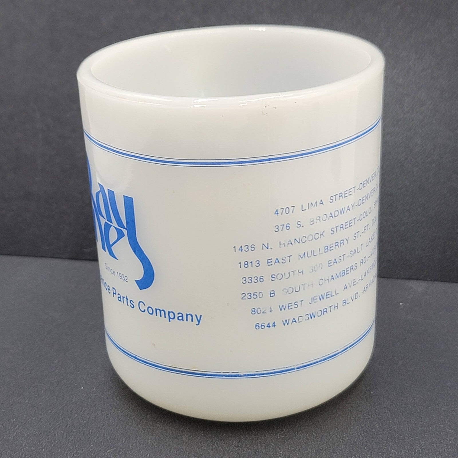 Vintage Galaxy Milk Glass advertising Coffee Mug Ray Jones Appliance Parts Colo