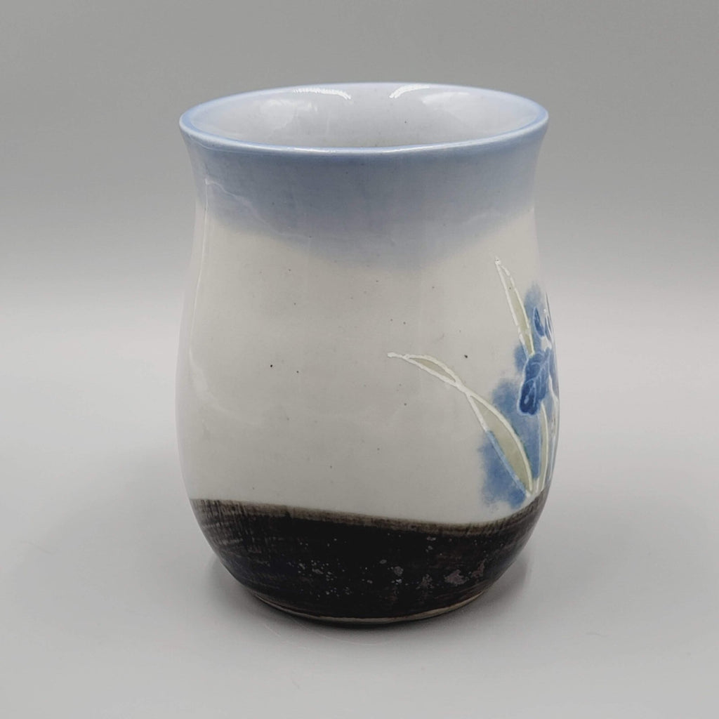 Blue Flowers Iris Pottery Coffee Mug Handmade Glazed
